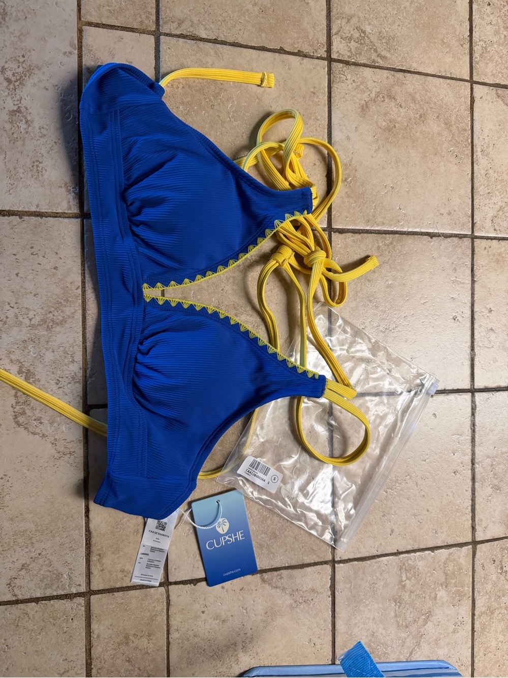 Cupshe Royal Blue Bikini Top with Yellow Trim